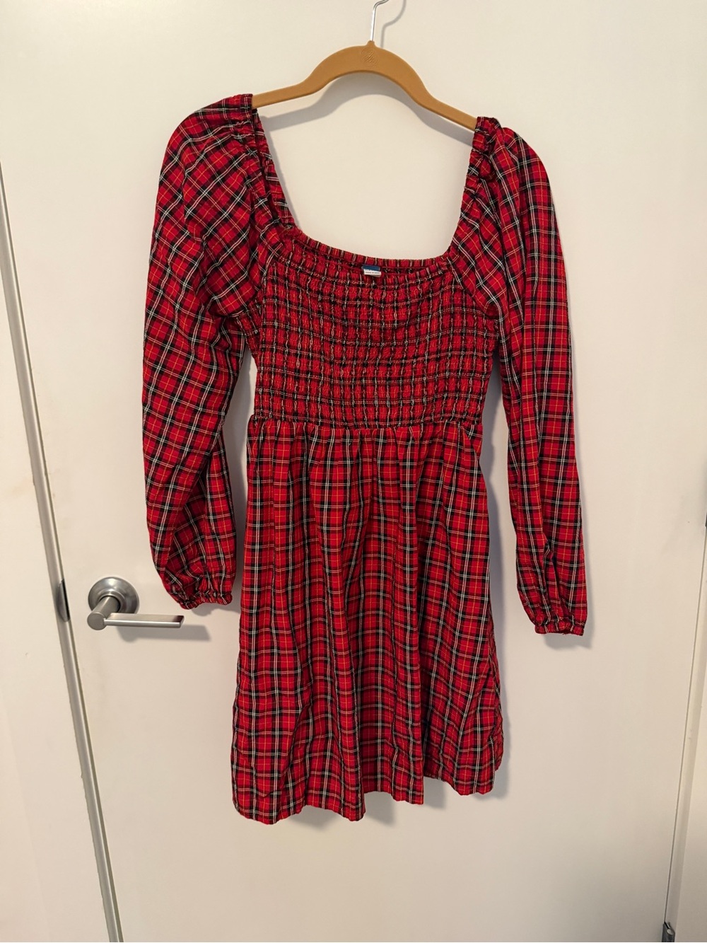 Old Navy Red Plaid Smocked Christmas Mini Dress